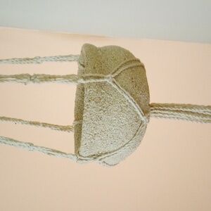 Hanging Planter - Cream & Beige Sand Covered Terracotta w/Macramé Hanger